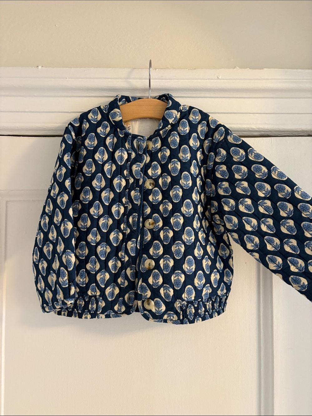 Zara Kids - Navy and Cream Floral Quilted Kids Jacket